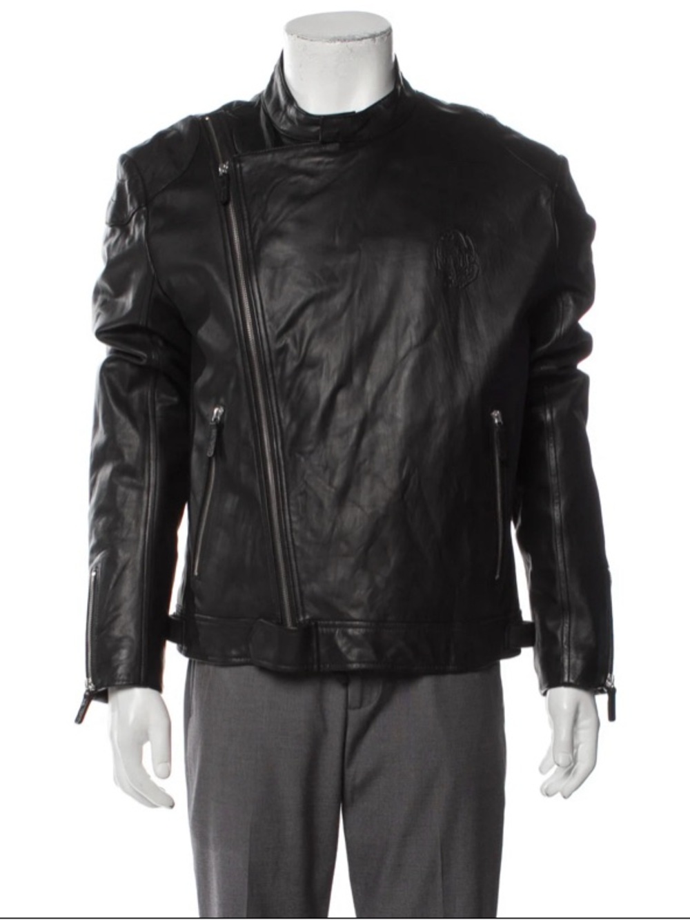 Billionaire Boys Club Black Leather Asymmetrical Zip Bomber Jacket